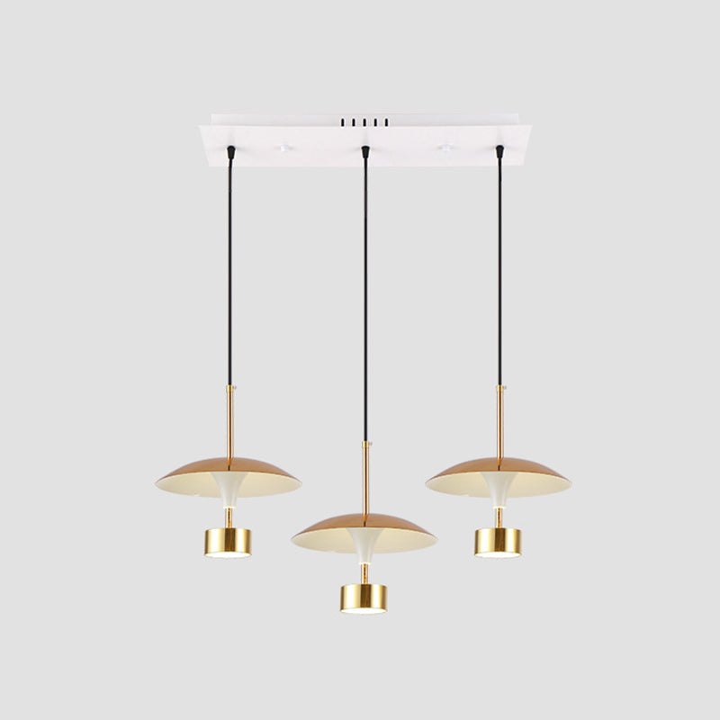 Gold Flat Dome Multi-Light-Anhänger Post moderne 3-Licht-LED-LED-LED-Deckenhänge-Fixture