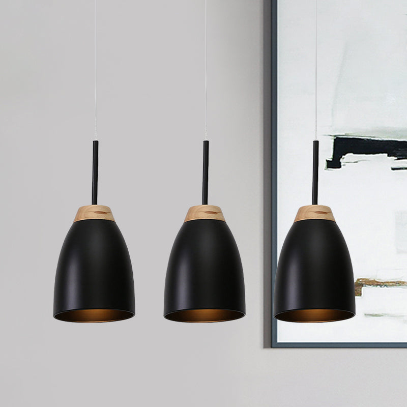 Illuminazione a campana metallica minimalista 3 luci nere lampada a sospensione multipla con baldacchino lineare