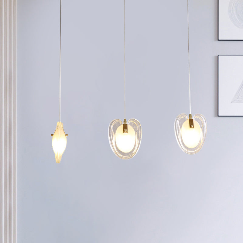 Brass Heart Shape Ceiling Light Modern 3-Light Clear Glass Hanging Lamp Fixture with Linear Canopy