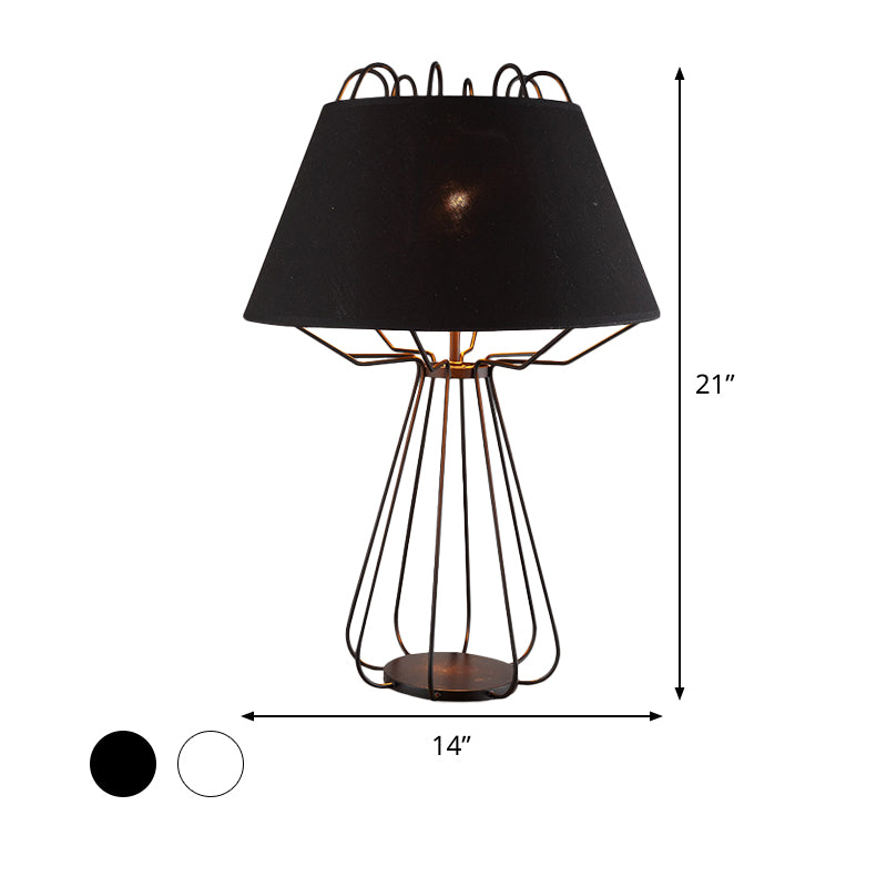 Frame tavolo da notte Luce modernista Irondista 1 lampadina lampada da notte bianca/nera con tonalità in tessuto