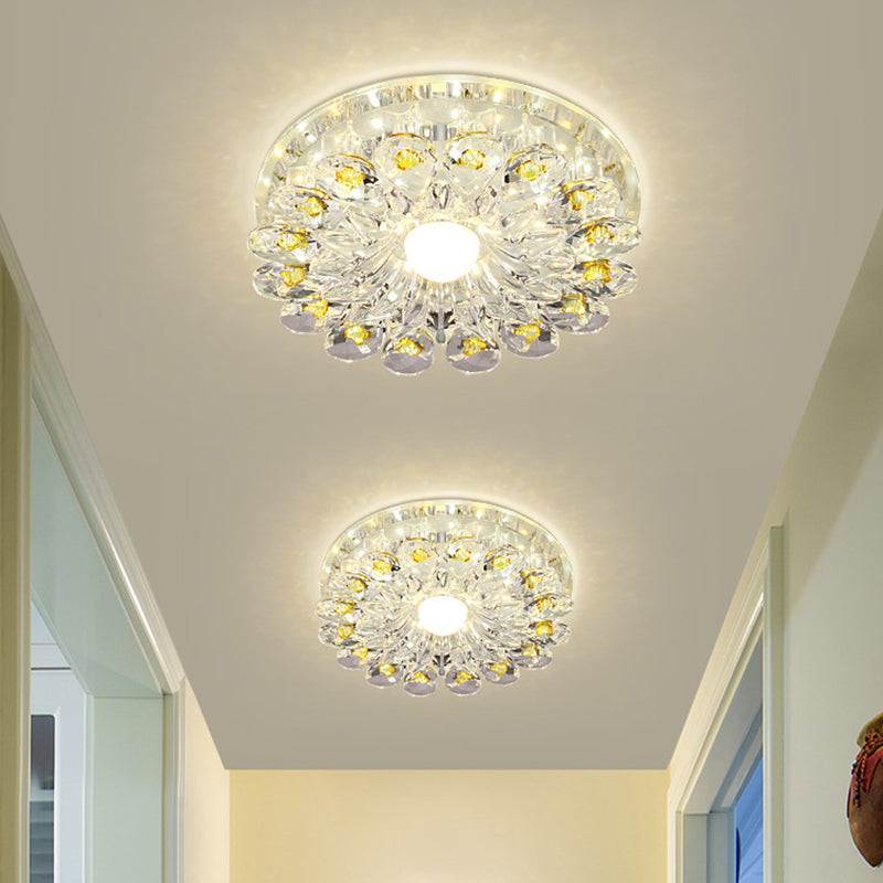 Yellow Blossom Flush-Mount Light Fixture Modernist Crystal LED Hallway Ceiling Lamp