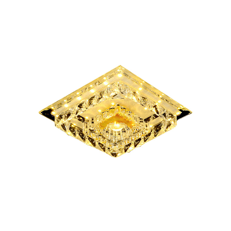 Tiered Square Bedroom Flushmount Modernism Clear Crystal LED Chrome Ceiling Light Fixture, Warm/White Light