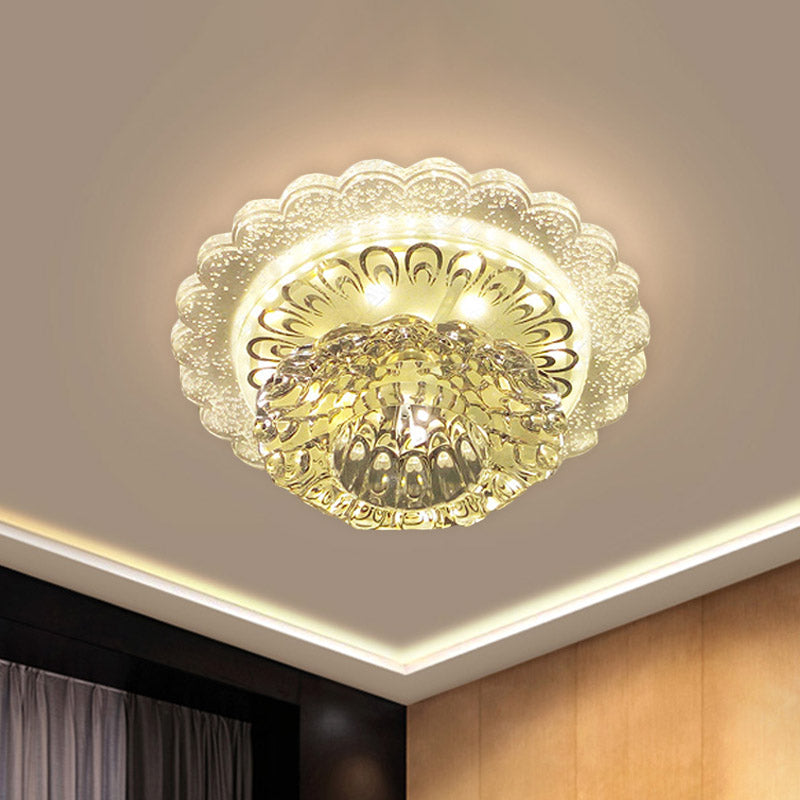 LED Blossom Flush Mount Modernism Clear Crystal Ceiling Light Fixture for Hallway in Warm/White Light