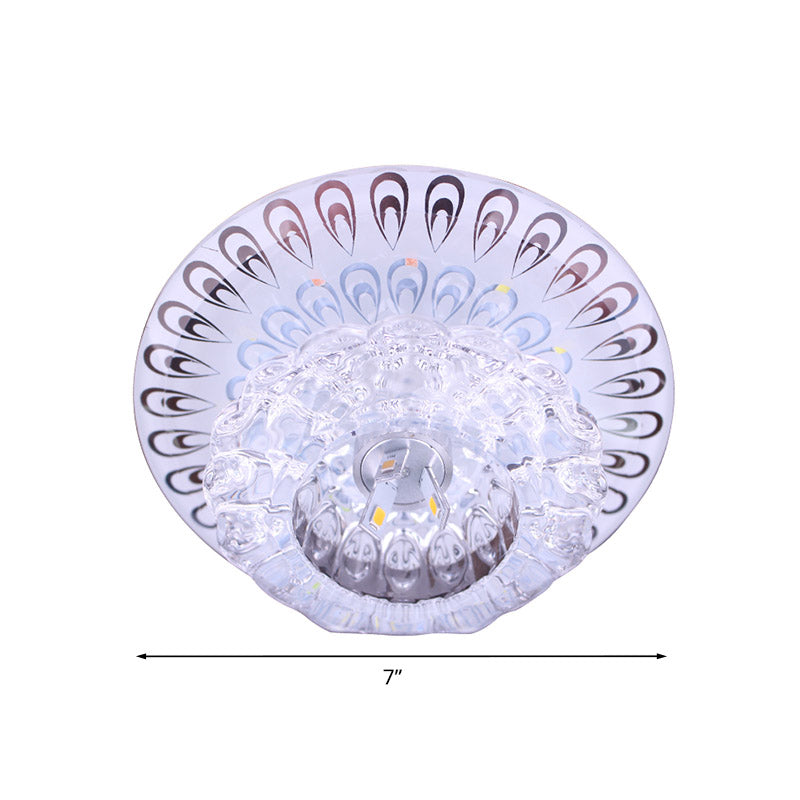 LED Flush Mount Light Modernist Peacock Tail Clear Faceted Crystal Lighting Fixture in Warm/White Light