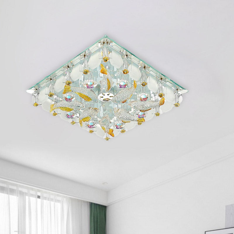 LED Square Flush Mount Lamp Simple Clear Crystal Close to Ceiling Light for Balcony