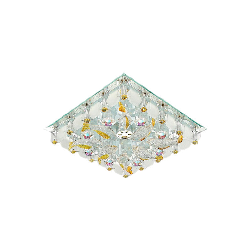 LED Square Flush Mount Lamp Simple Clear Crystal Close to Ceiling Light for Balcony