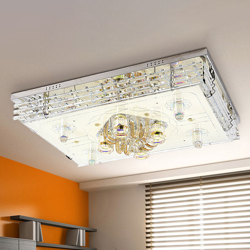 Rectangle Clear Crystal Flush Light Contemporary LED Living Room Ceiling Lamp in Chrome