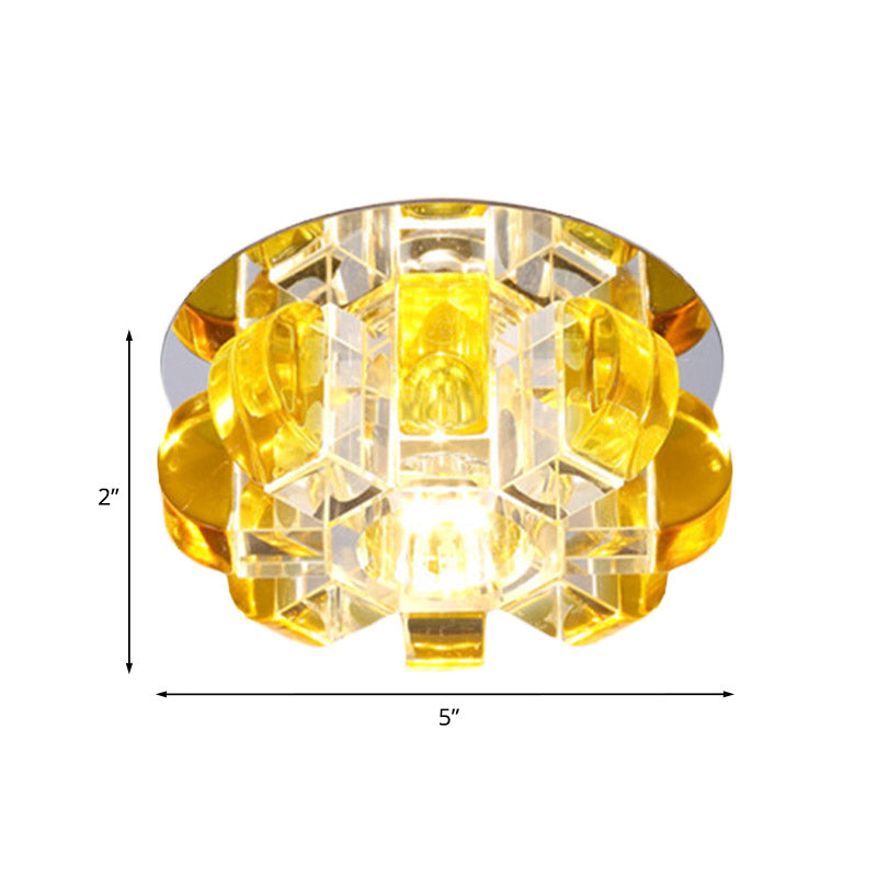 Simple Flower Flush Mount Lighting LED Yellow Crystal Ceiling Light Fixture for Corridor in Warm/White/Multi Color Light