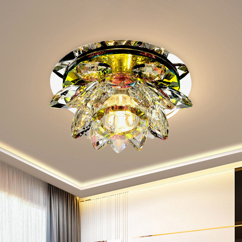 LED Flush Mount Modernist Lotus Clear Crystal Close to Ceiling Light for Porch in Warm/White Light