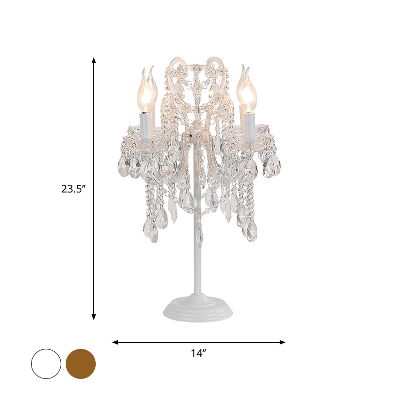 Lampada da tavolo in cristallo trasparente bianco/oro con braccio piegato, lampada notturna in stile rurale a 2 luci per soggiorno