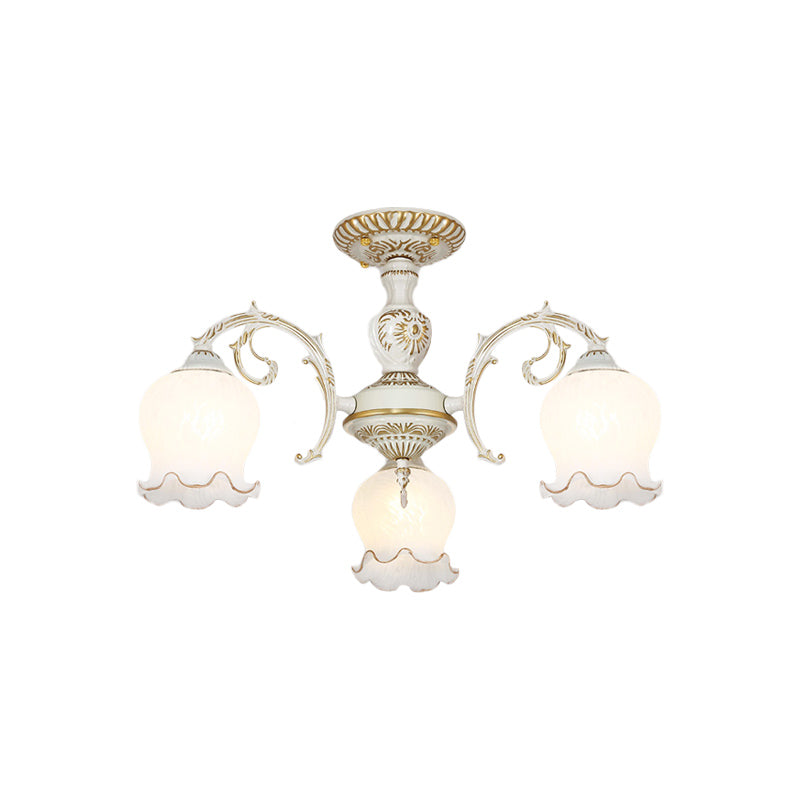 Blume Wohnzimmer semi Flush Rustikale Weiss Glas 3/5/6 Bulben Beige Flush Mount Light Halterung