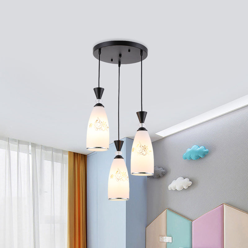 Gold/Black 3 Lights Multi Ceiling Light Modernist Opal Frosted Glass Dining Room Pendulum Lamp with Round Canopy
