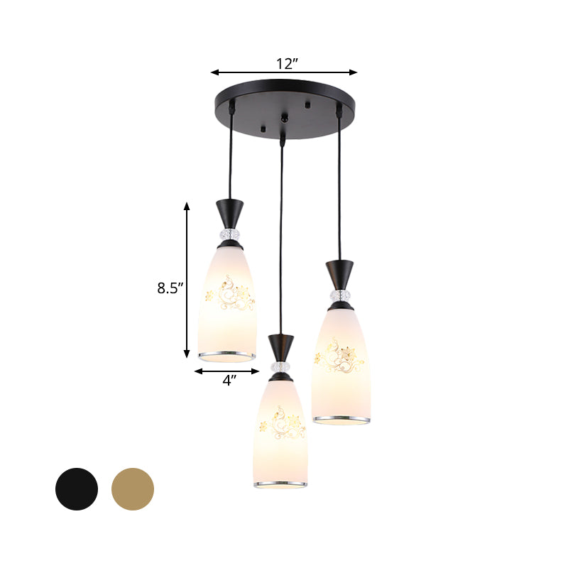 Gold/Black 3 Lights Multi Ceiling Light Modernist Opal Frosted Glass Dining Room Pendulum Lamp with Round Canopy