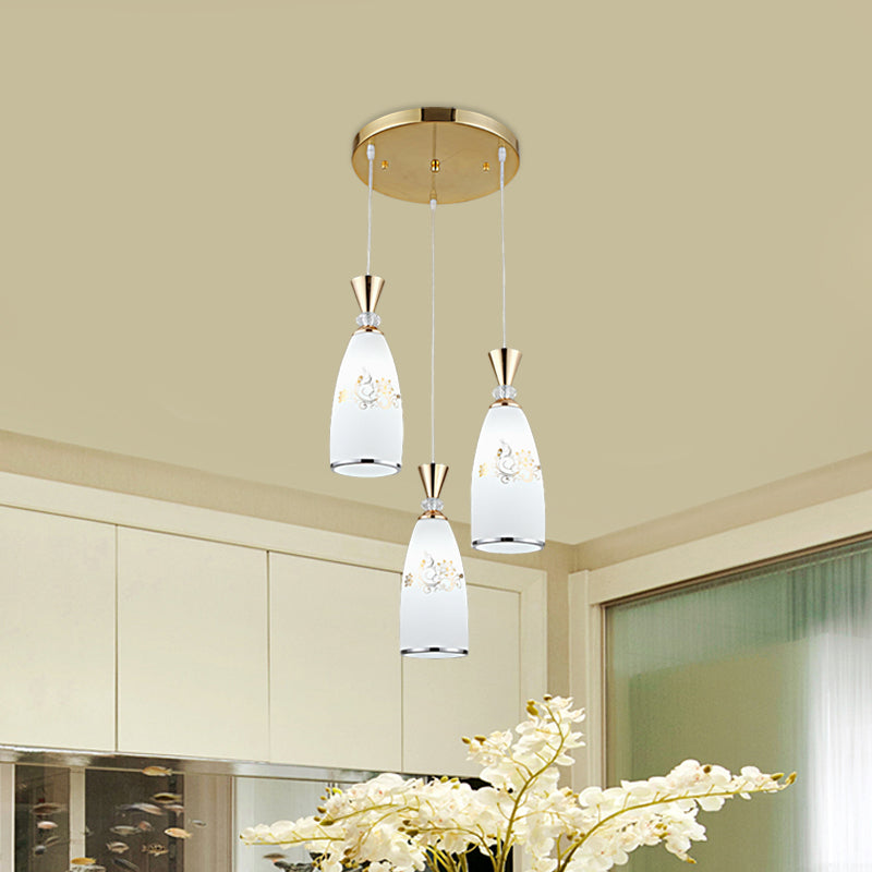 Gold/Black 3 Lights Multi Ceiling Light Modernist Opal Frosted Glass Dining Room Pendulum Lamp with Round Canopy