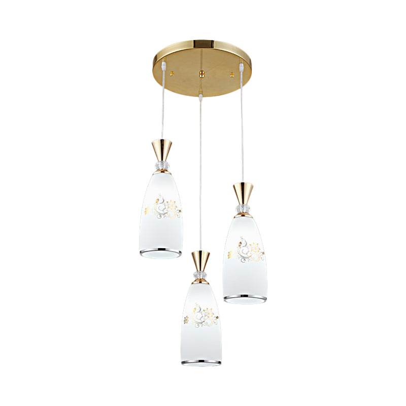 Gold/Black 3 Lights Multi Ceiling Light Modernist Opal Frosted Glass Dining Room Pendulum Lamp with Round Canopy