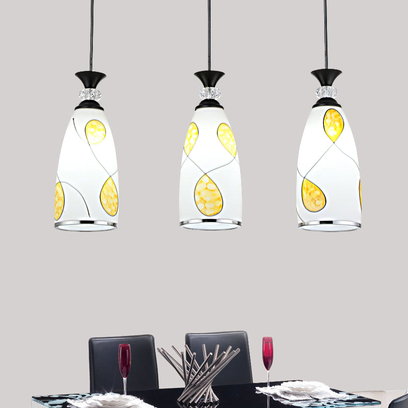 Modernista oblungo multiplo a sospensione a 3 luci a 3 luci lampada a sospensione in goccia in vetro in nero/cromo con baldacchino rotondo/lineare