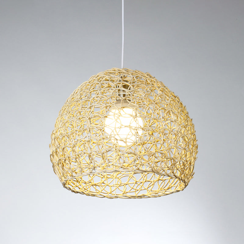 Hemispherical Pendulum Light Simple Bamboo Single Beige Pendant Light Fixture for Dining Room