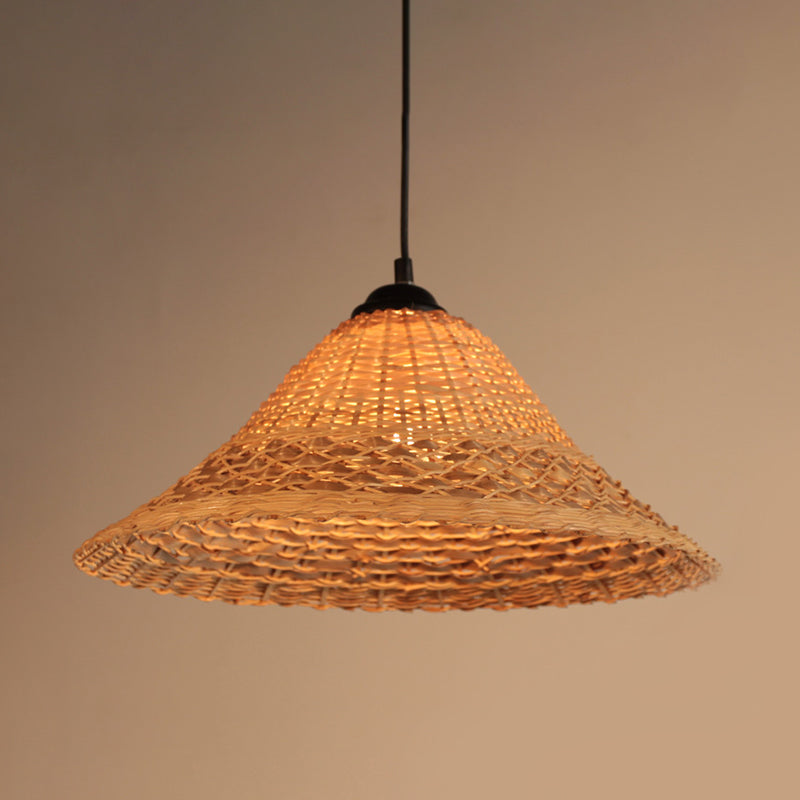 Bamboo Woven Wide Flare Pendant Lamp South East Asia 1 Bulb Brown Suspension Light