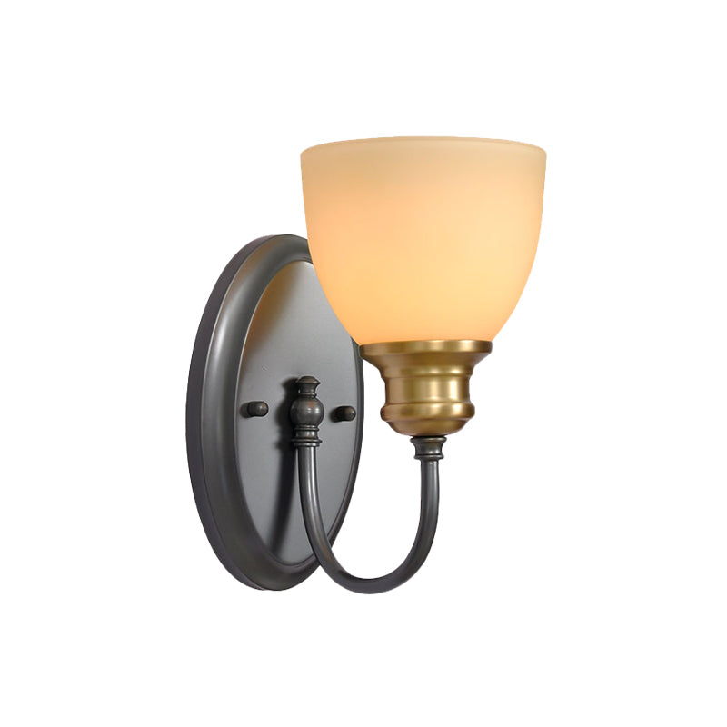 Lampada da parete nera in vetro smerigliato Bocciolo da parete da 1/2 co-testa Light con braccio a collo di cigno di metallo