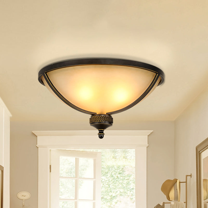 3 Heads Bowl Flush Mount Lamp Antique Black Frosted Glass Ceiling Light Fixture for Bedroom