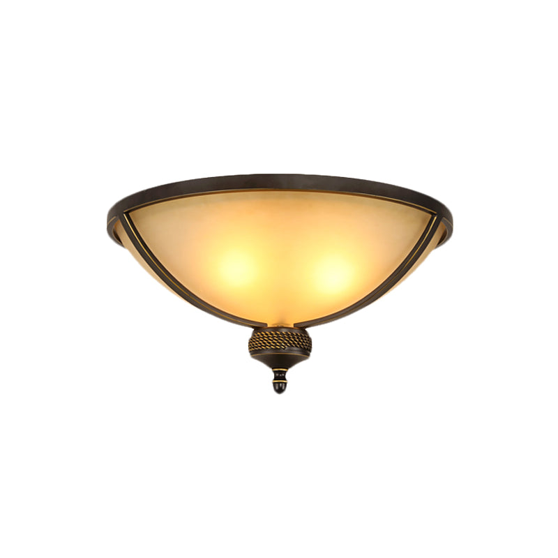 3 Heads Bowl Flush Mount Lamp Antique Black Frosted Glass Ceiling Light Fixture for Bedroom