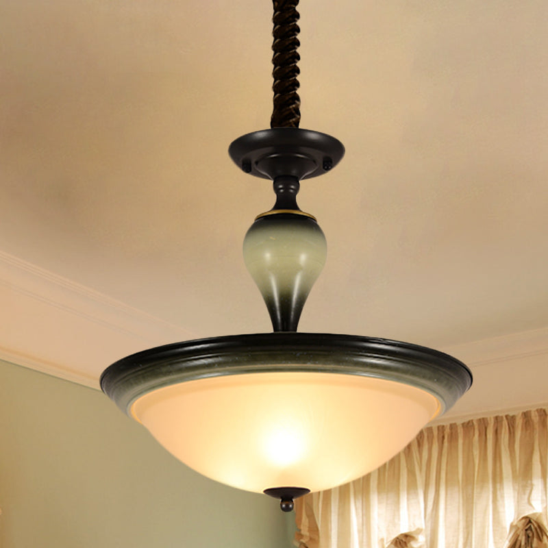 Retro Bowl Semi Flush Mount Light 3 Bulbs Frosted Glass Flushmount Lighting in Black
