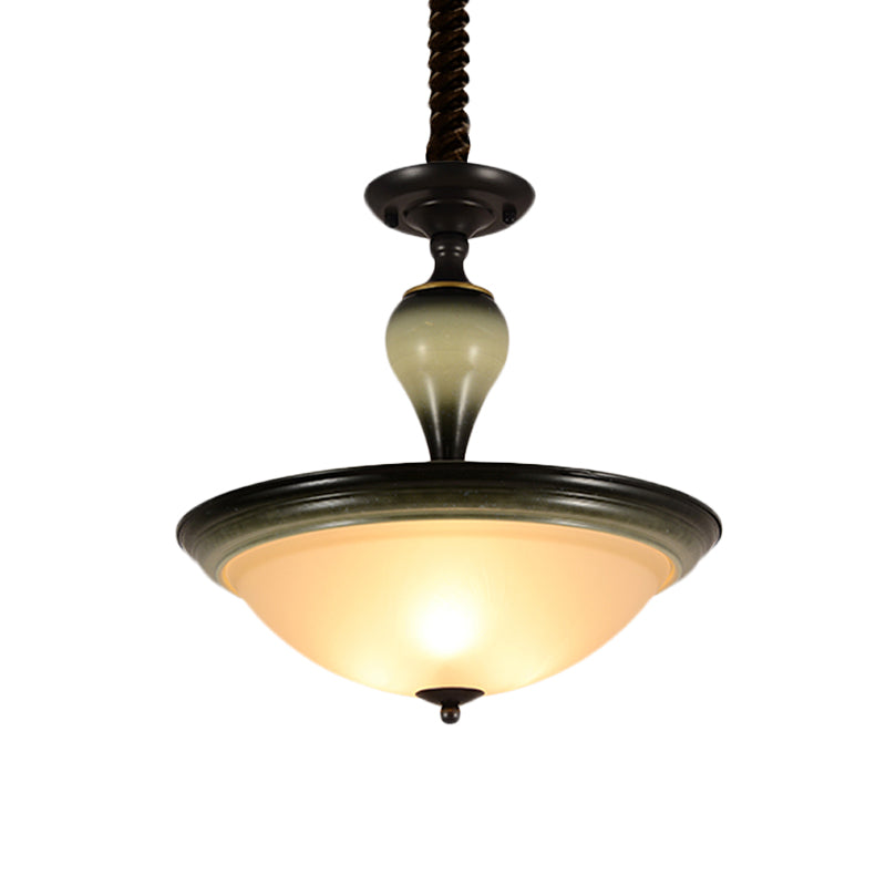 Retro Bowl Semi Flush Mount Light 3 Bulbs Frosted Glass Flushmount Lighting in Black