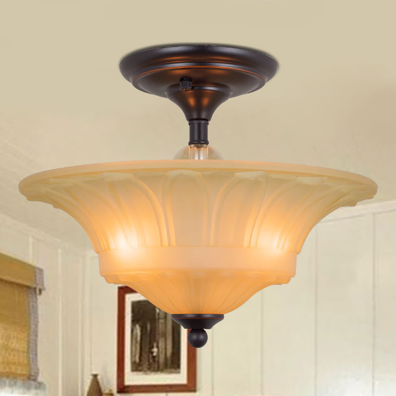 Beige glazen kom spoeling licht vintage 3/4 hoofden woonkamer semi -spoelmontage verlichting in zwart, 14 "/16" w