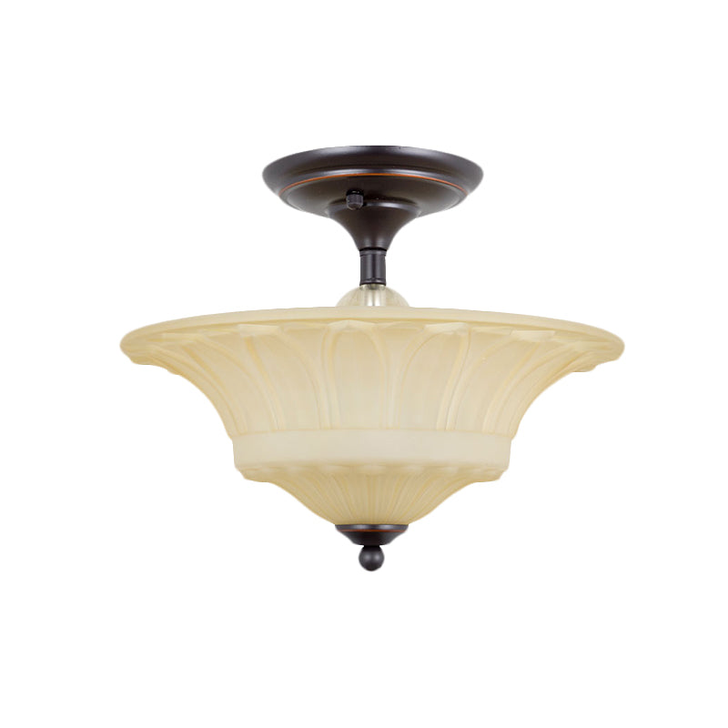Beige glazen kom spoeling licht vintage 3/4 hoofden woonkamer semi -spoelmontage verlichting in zwart, 14 "/16" w