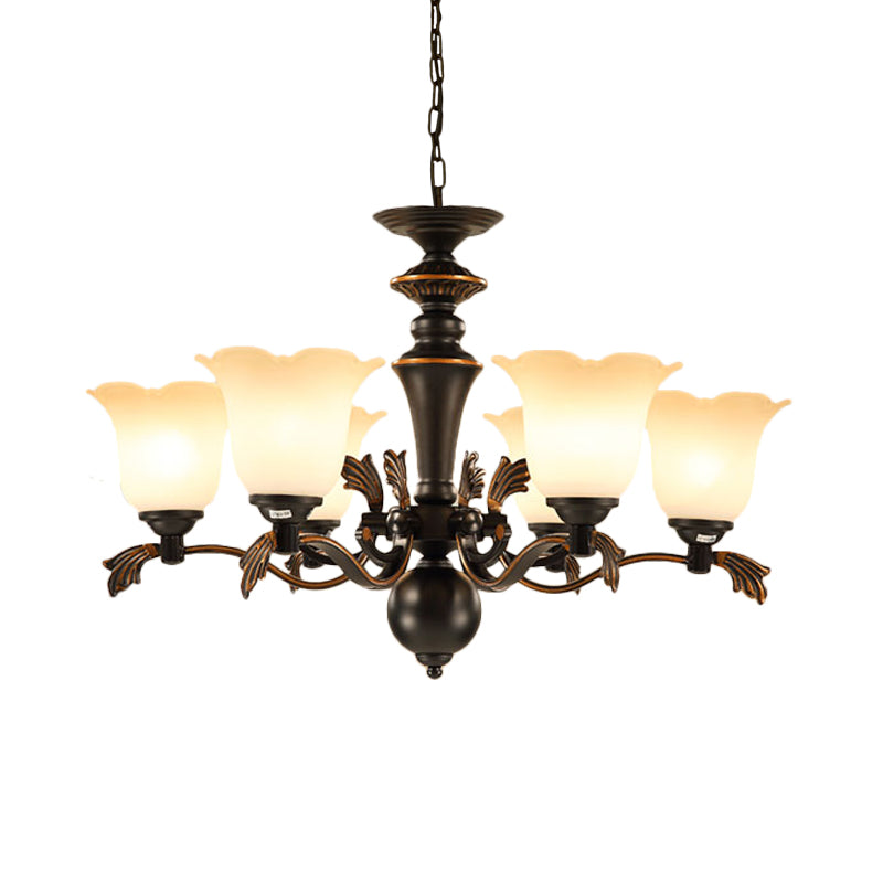 6 lampadine il lampadario sospeso vetro floreale vintage vetro a soffitto in nero in nero