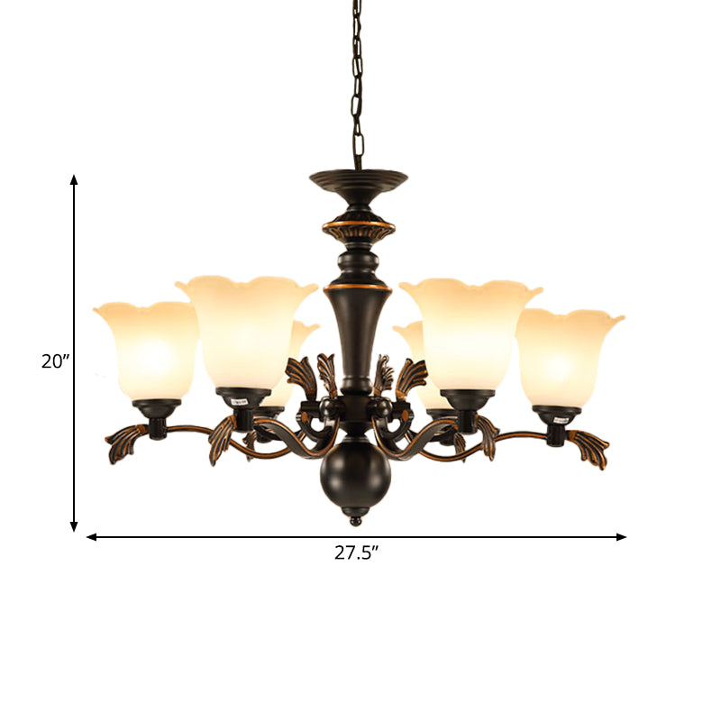 6 lampadine il lampadario sospeso vetro floreale vintage vetro a soffitto in nero in nero