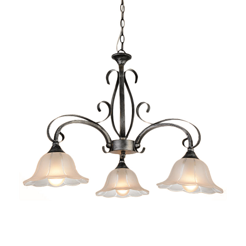 Doorschijnende glazen bloemenhangselverlichting Vintage 3-head woonkamer kroonluchter lamp armatuur in zilver