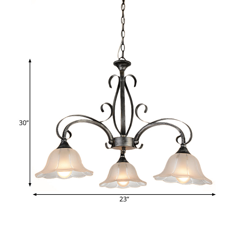 Doorschijnende glazen bloemenhangselverlichting Vintage 3-head woonkamer kroonluchter lamp armatuur in zilver