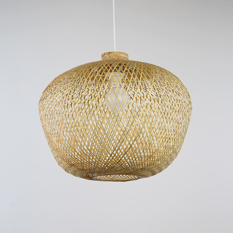 Asia Crock Bamboo Weaving Ceiling Lamp 1 Light Hanging Pendant in Beige for Living Room