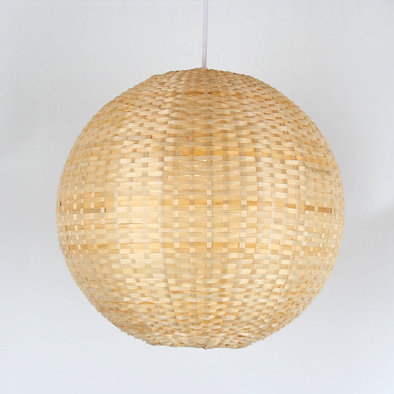 Spherical Pendant Ceiling Light Asian Bamboo 1 Bulb Beige Suspension Lighting for Restaurant