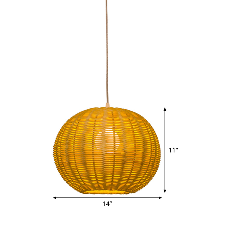 1 Bulb Restaurant Pendulum Light Chinese Beige Hanging Pendant with Globe Bamboo Shade