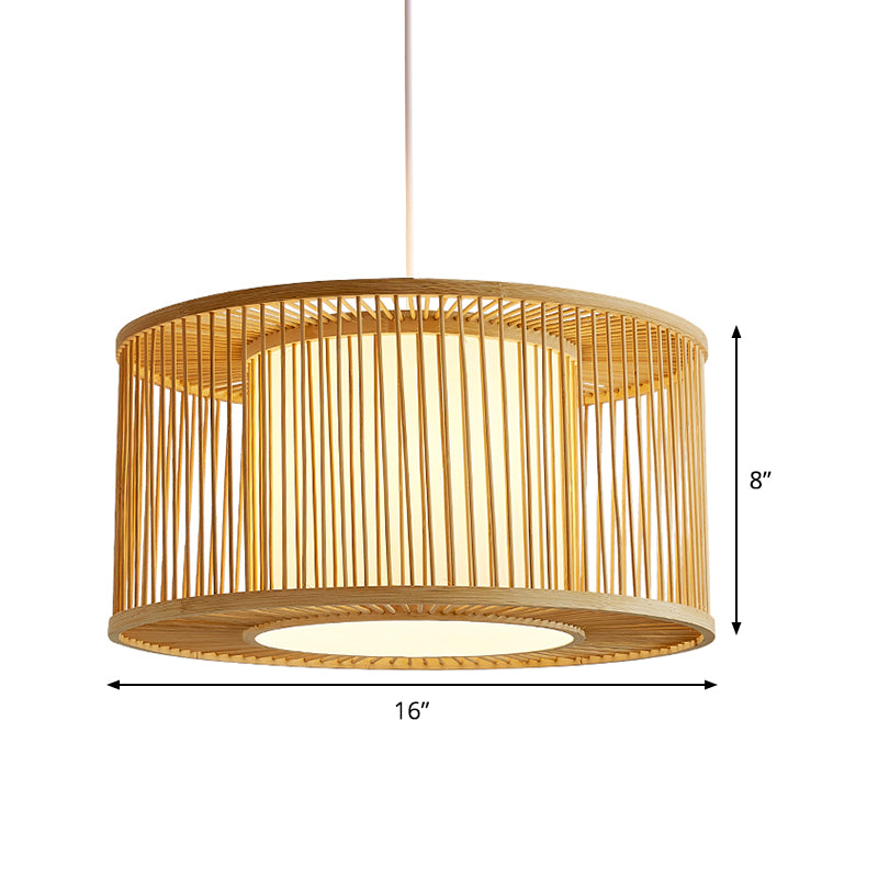 Handmade Drum Cage Bistro Pendant Light Bamboo 1 Bulb Asia Hanging Lamp Kit with Shade Inside
