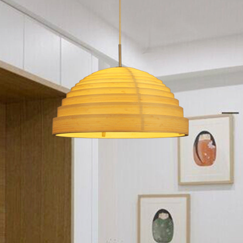 Bamboo Half Globe Hanging Light Asian 1 Head Wood Ceiling Suspension Lamp over Table