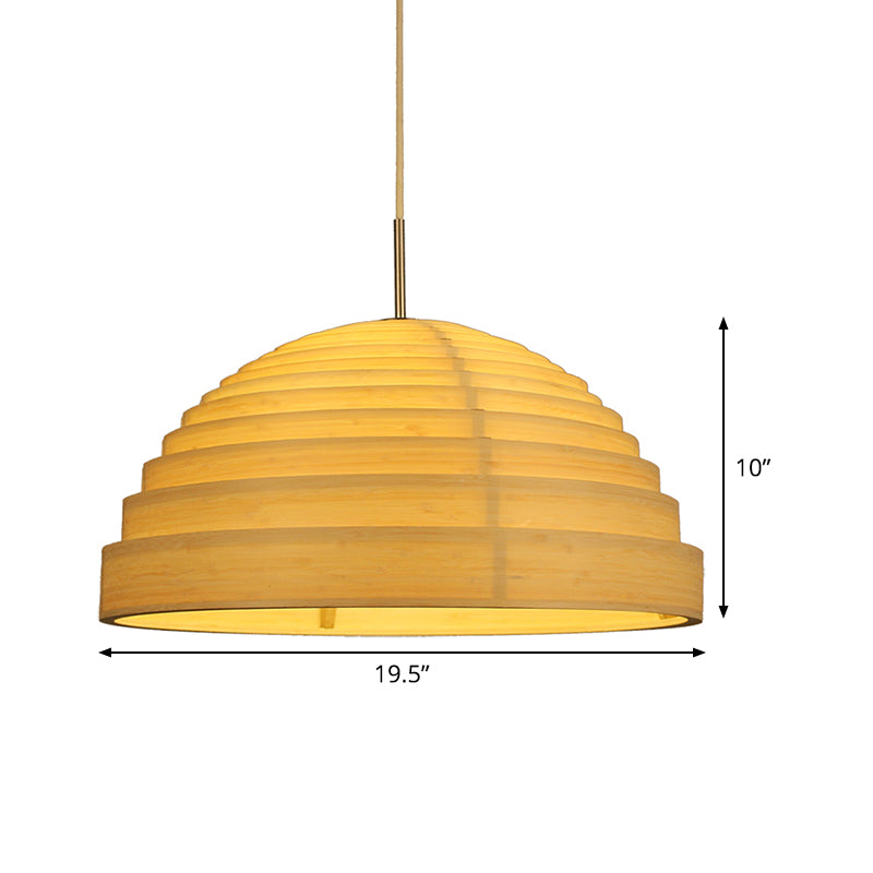 Bamboo Half Globe Hanging Light Asian 1 Head Wood Ceiling Suspension Lamp over Table