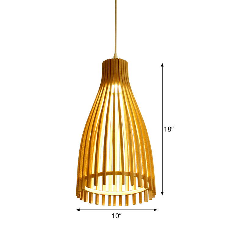 Conical Bamboo Strip Pendulum Lamp Japanese 1-Light Beige Hanging Ceiling Light for Tea House