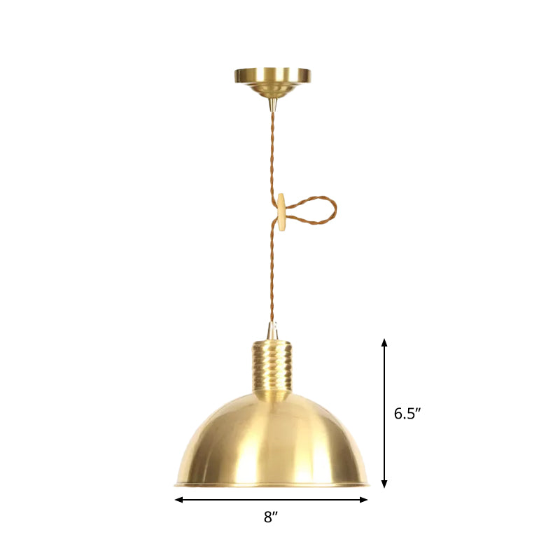 Dome Metal Drop Pendant Farmhouse 1 Light Living Room Hanging Ceiling Light in Gold
