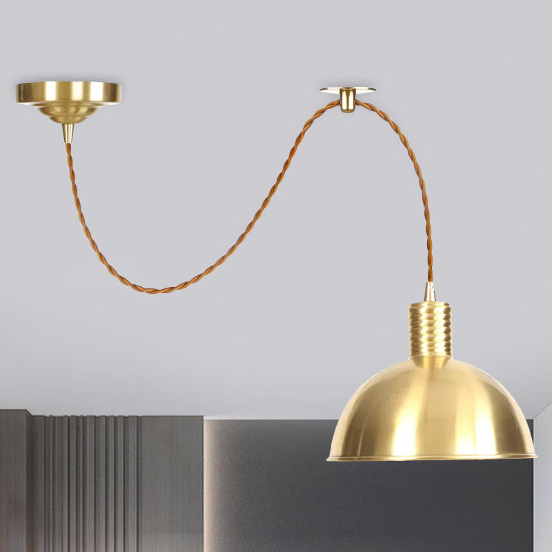 Dome Metal Drop Pendant Farmhouse 1 Light Living Room Hanging Ceiling Light in Gold