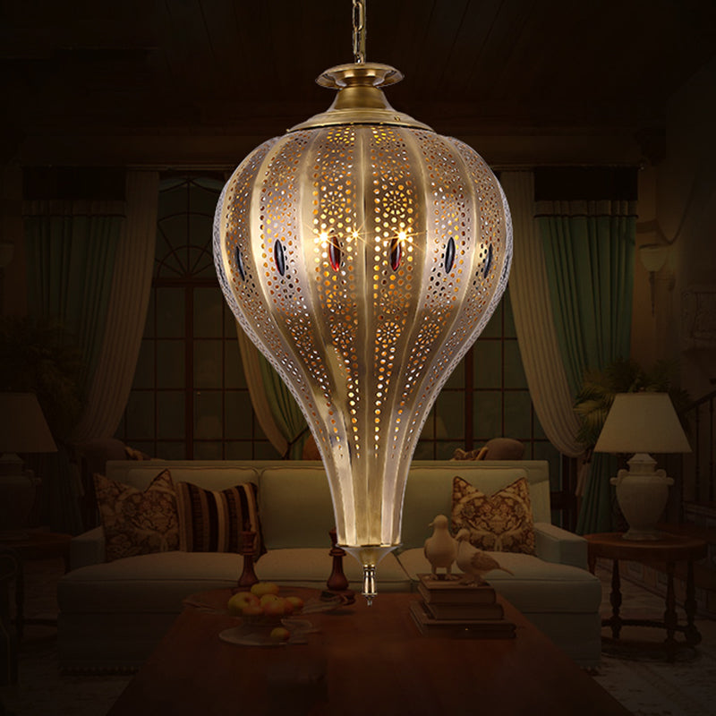 Country Teardrop Chandelier Light Fixture 4 Heads Metal Pendant Lamp in Brass for Living Room