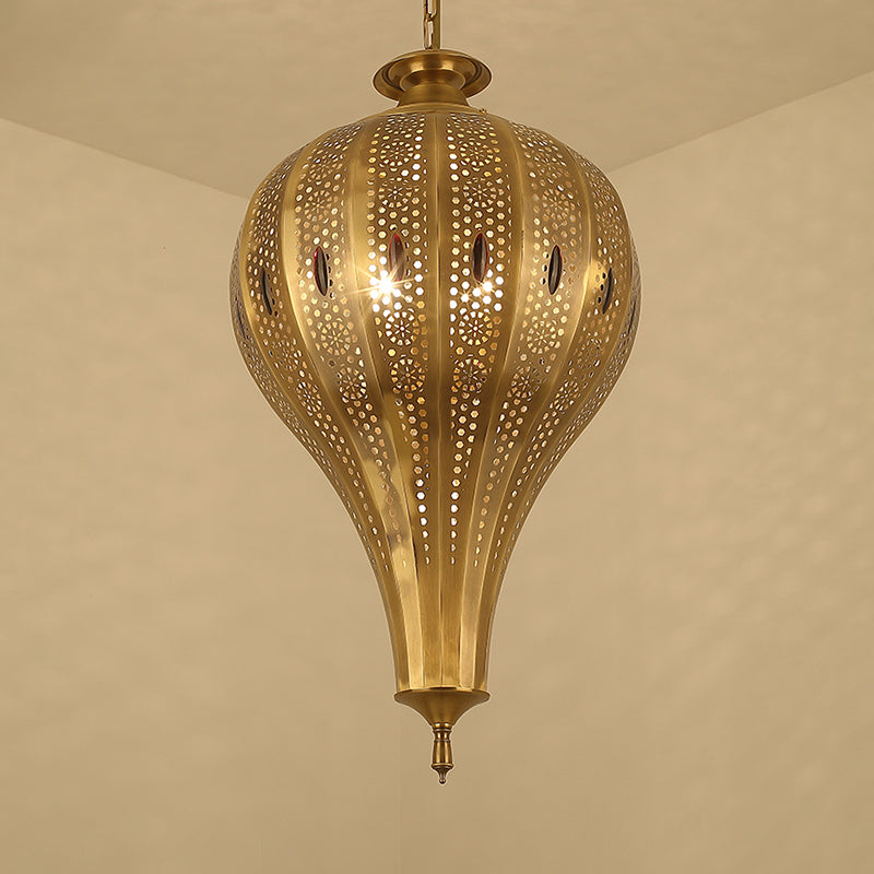 Country Teardrop Chandelier Light Fixture 4 Heads Metal Pendant Lamp in Brass for Living Room
