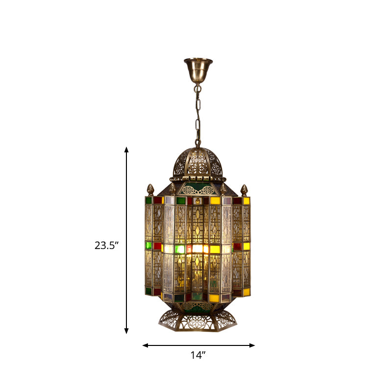 4 Bulbs Metallic Pendant Chandelier Rustic Brass Lantern Shade Dining Room Pendulum Light