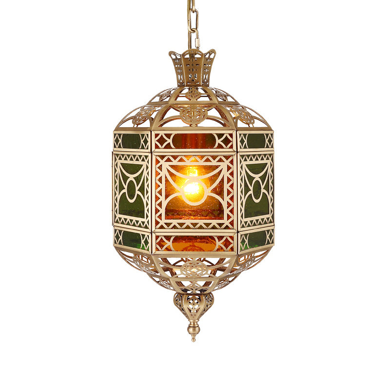 2-Bulb Ceiling Pendant Decorative Lantern Metallic Chandelier Light Fixture in Brass