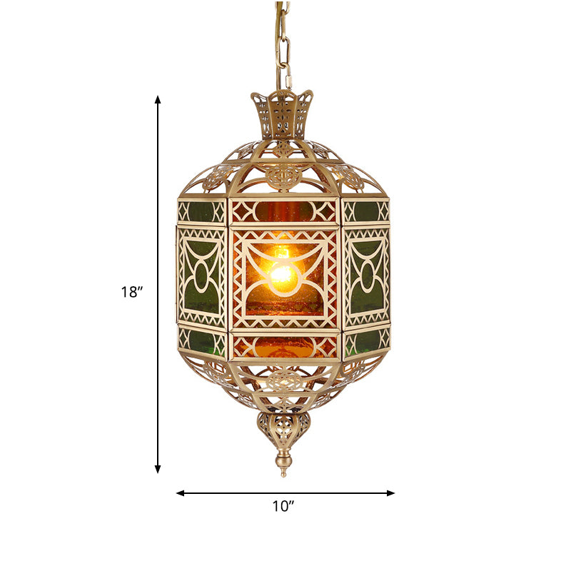 2-Bulb Ceiling Pendant Decorative Lantern Metallic Chandelier Light Fixture in Brass