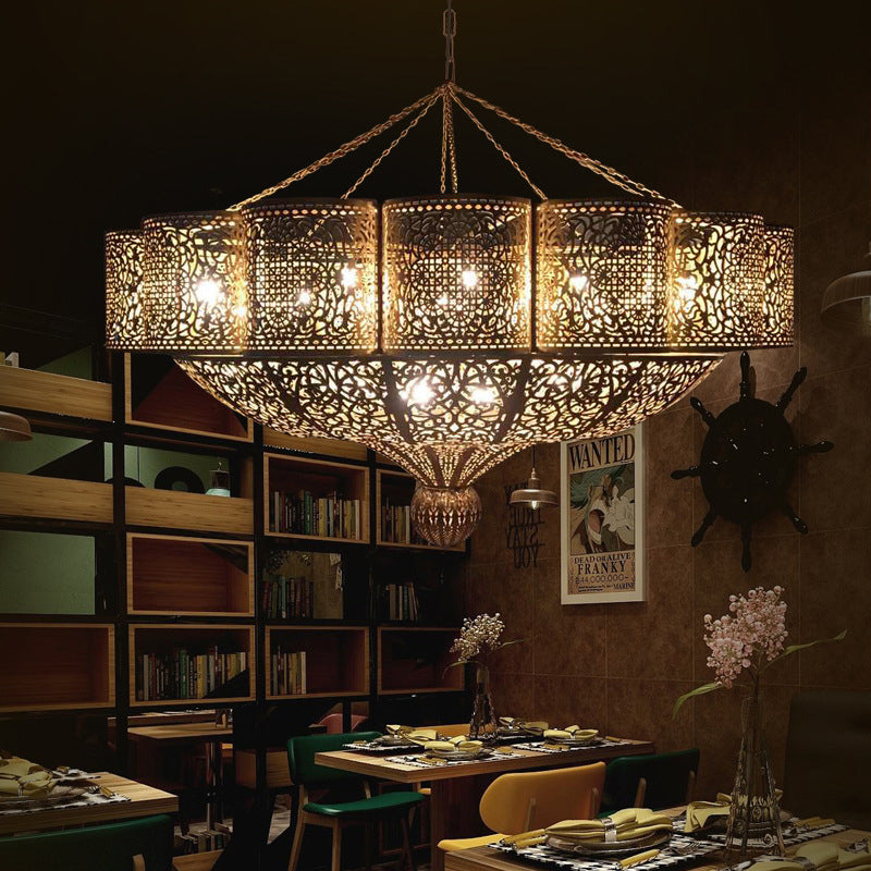 11 Heads Pendant Light Kit Arab Style Priscilla Edge Metallic Ceiling Chandelier in Brass with Hollow-Cut Design