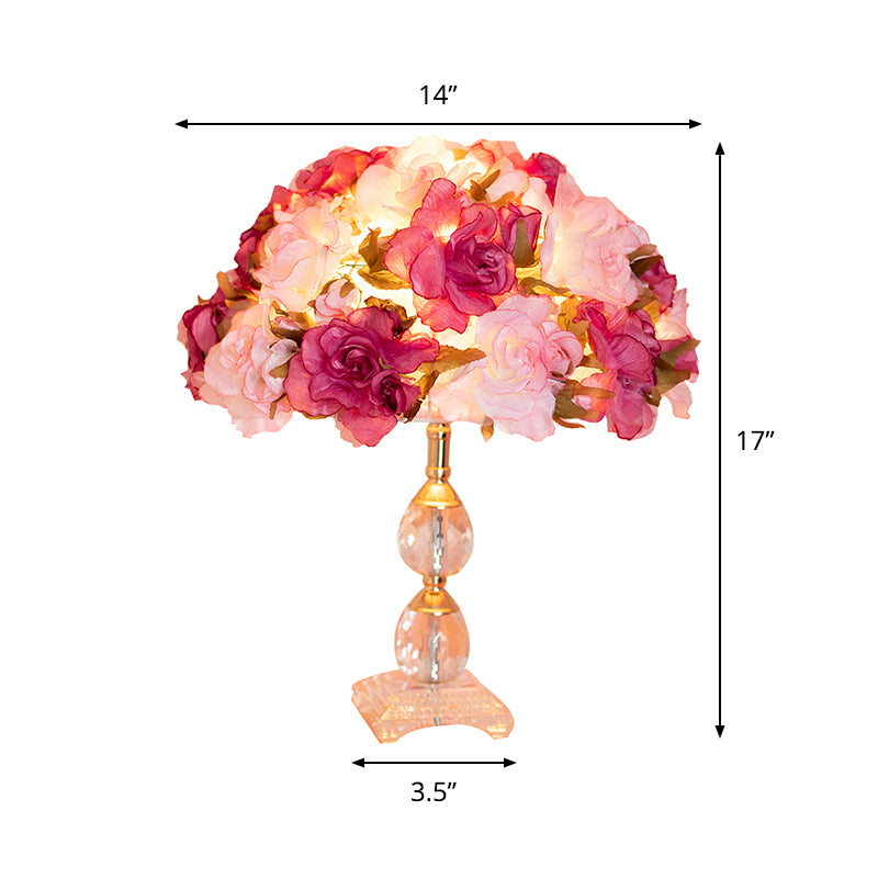 Bloemavondtafel Licht Pastorale stof 1-kop paarse nachtkastje Lamp met K9-kristalbasis