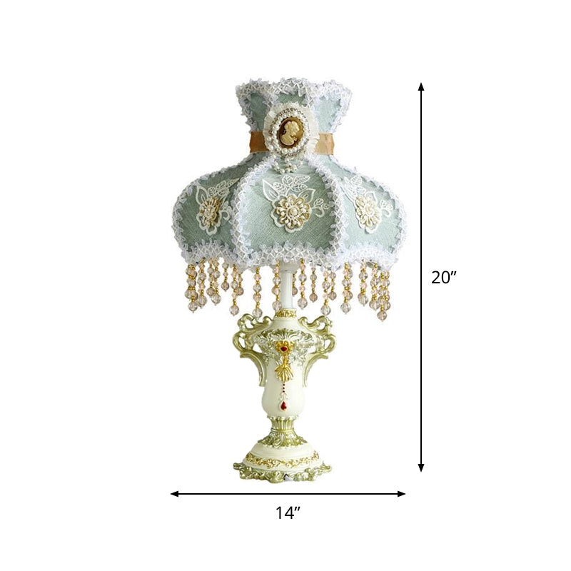 Aqua geschulpte nachtkastje Lamp European Court 1 Head Fabric Night Tafellicht met kralendecoratie